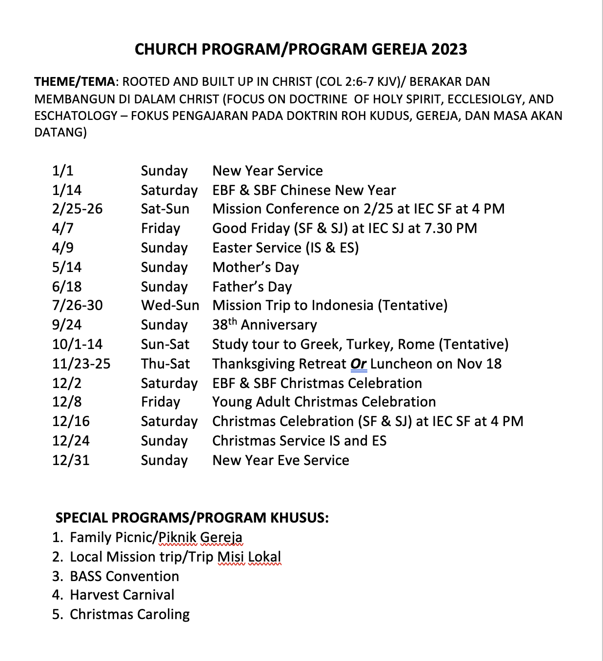 Program Gereja 2023